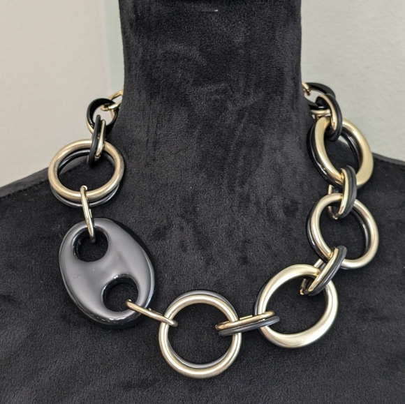 Chico's Black Label Retired Black And Matte Gold Tone Statement Necklace - Picture 3 of 10